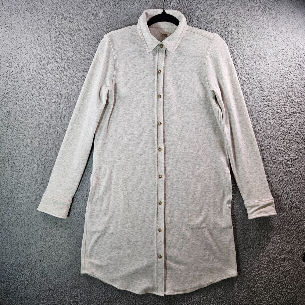 Faherty Shirt Dress‎ Women XS Button Up White Beige Cream Soft